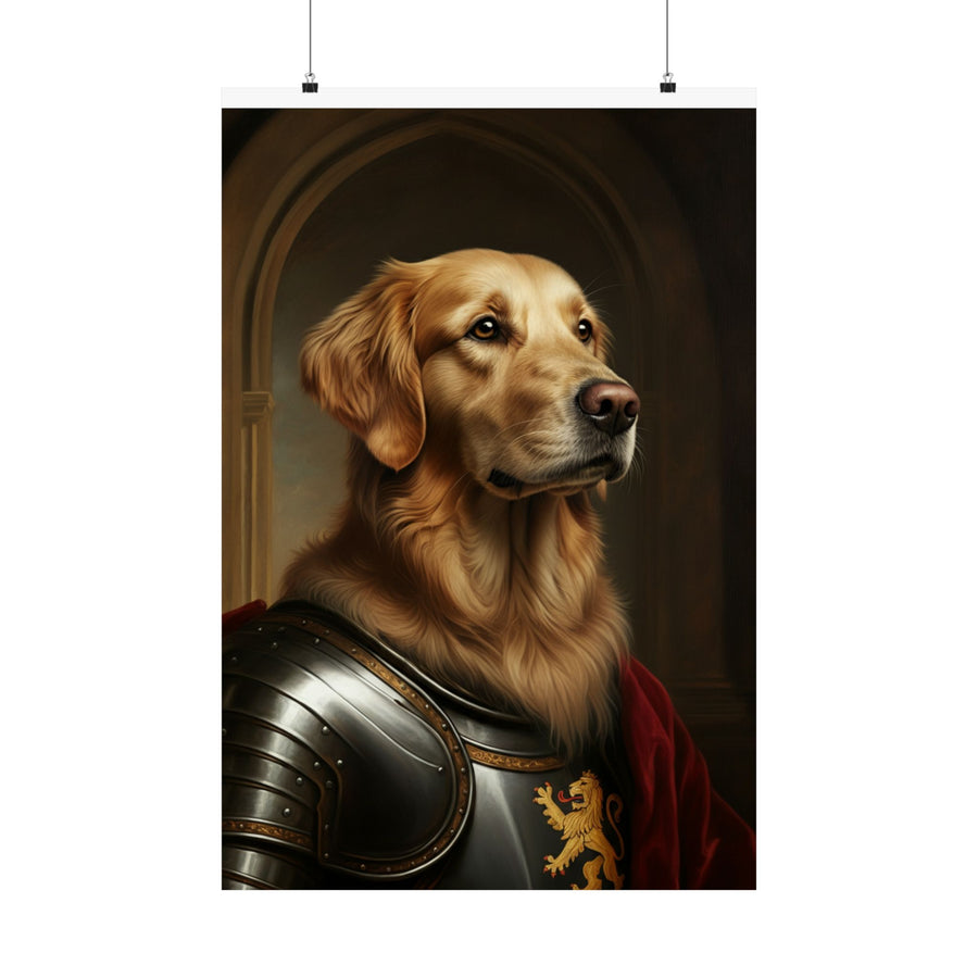 Golden Retriever Medieval Knight Portrait Matte Poster, Regal Dog Art Print, Golden Retriever Lover Gift, Wall Art
