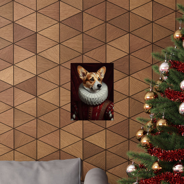 Pembroke Welsh Corgi Renaissance Royal Portrait Matte Poster, Regal Dog Art Print, Pembroke Welsh Corgi Lover Gift, Wall Art — Lifestyle View