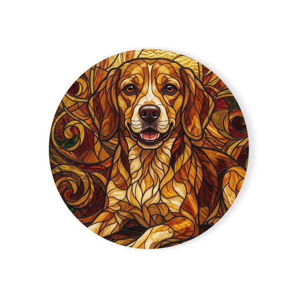 Beagle Stained Glass Warm Jewel Cork Back Coaster | Dog Lover Gift