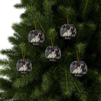 Pack of 5 Pug Christmas ornaments on a Christmas tree