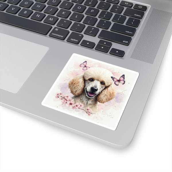 Poodle Watercolor Butterfly Bloom Kiss-Cut Stickers | Premium Dog Prints | Tritan — Lifestyle View