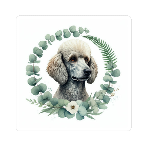 Poodle Watercolor Botanical Wreath Kiss-Cut Stickers | Premium Dog Prints | Tritan