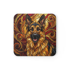 German Shepherd Stained Glass Warm Jewel Cork Back Coaster | Dog Lover Gift
