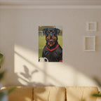 Rottweiler Oil Painting Soccer Portrait Canvas Wall Art Decor | Rottie Dog Lover Gift | Premium Pet Portrait Print