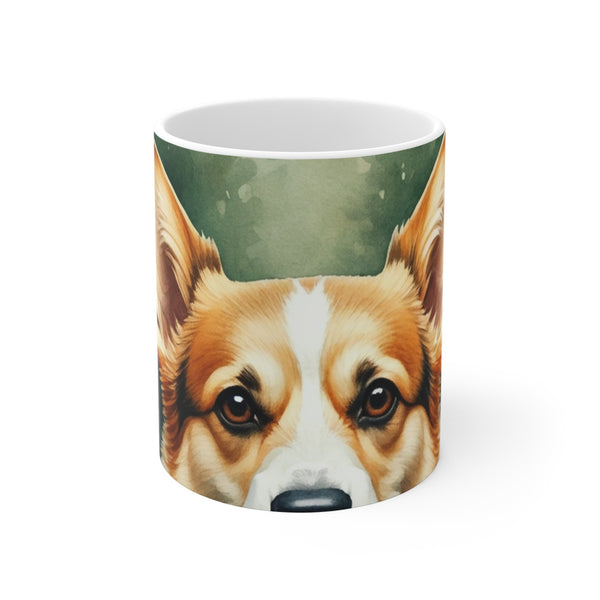 Corgi Watercolor Garden Peek Gift Set — Mug + Coaster + Sticker | Tritan
