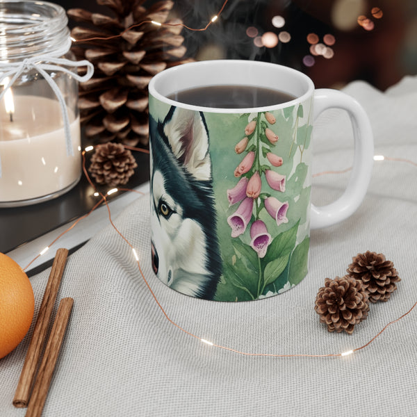 Siberian Husky Watercolor Garden Peek Coffee Mug | Premium Dog Prints | Tritan — Lifestyle View