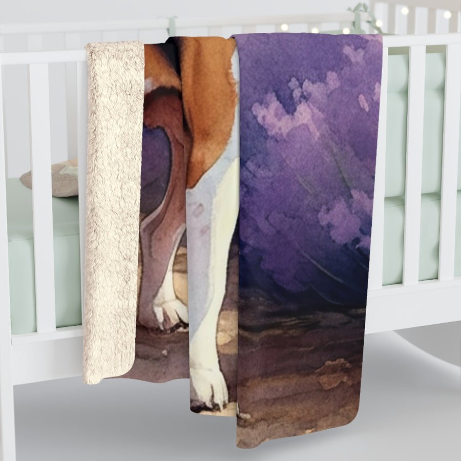 Beagle Watercolor Lavender Fields Throw Blanket | Premium Dog Prints | Tritan — detail view
