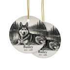 Front and back of the Siberian Husky memorial ornament: the same design prints on both sides