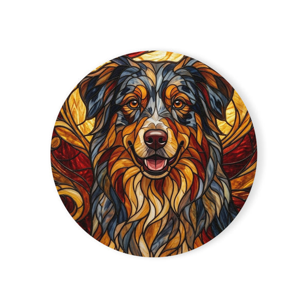 Australian Shepherd Stained Glass Warm Jewel Cork Back Coaster | Dog Lover Gift