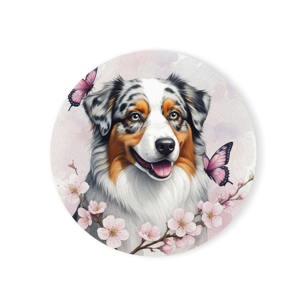 Australian Shepherd Watercolor Butterfly Bloom Drink Coaster | Premium Dog Prints | Tritan