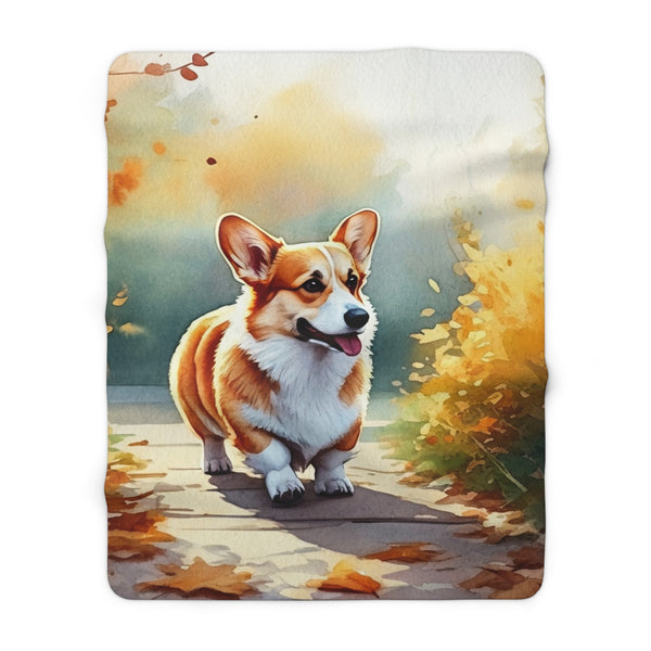 Corgi Watercolor Autumn Path Throw Blanket | Premium Dog Prints | Tritan