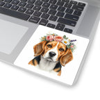 Beagle Watercolor Floral Crown Kiss-Cut Stickers | Premium Dog Prints | Tritan