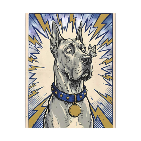 Great Dane Comic Art Canvas Print - Dynamic Pop Art Dog Wall Decor with Retro Halftone Style
