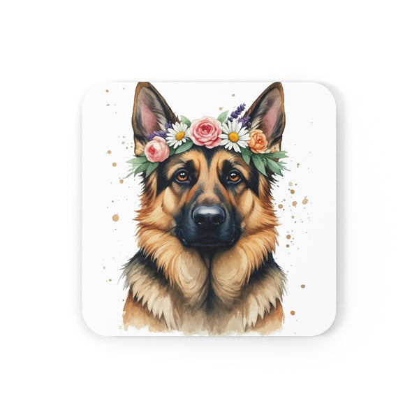 German Shepherd Watercolor Floral Crown Drink Coaster | Premium Dog Prints | Tritan