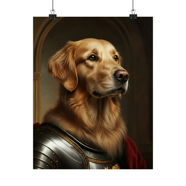 Golden Retriever Medieval Knight Portrait Matte Poster, Regal Dog Art Print, Golden Retriever Lover Gift, Wall Art