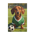 Dachshund Oil Painting Soccer Portrait Stretched Canvas Wall Art | Funny Dog Decor Gift | Pet Lover Home Art