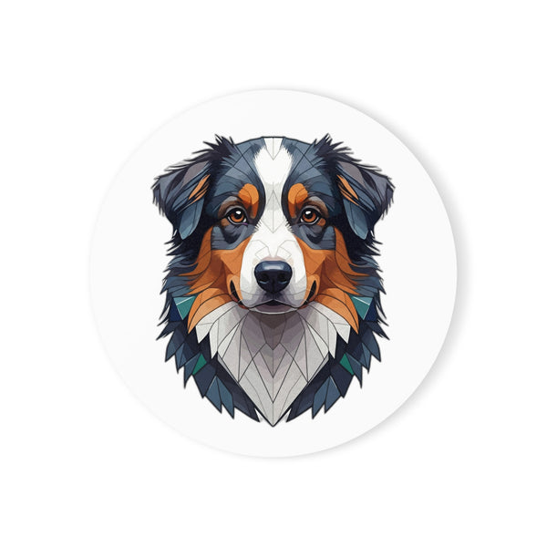 Australian Shepherd Low Poly Cool Jewel Cork Back Coaster | Dog Lover Gift