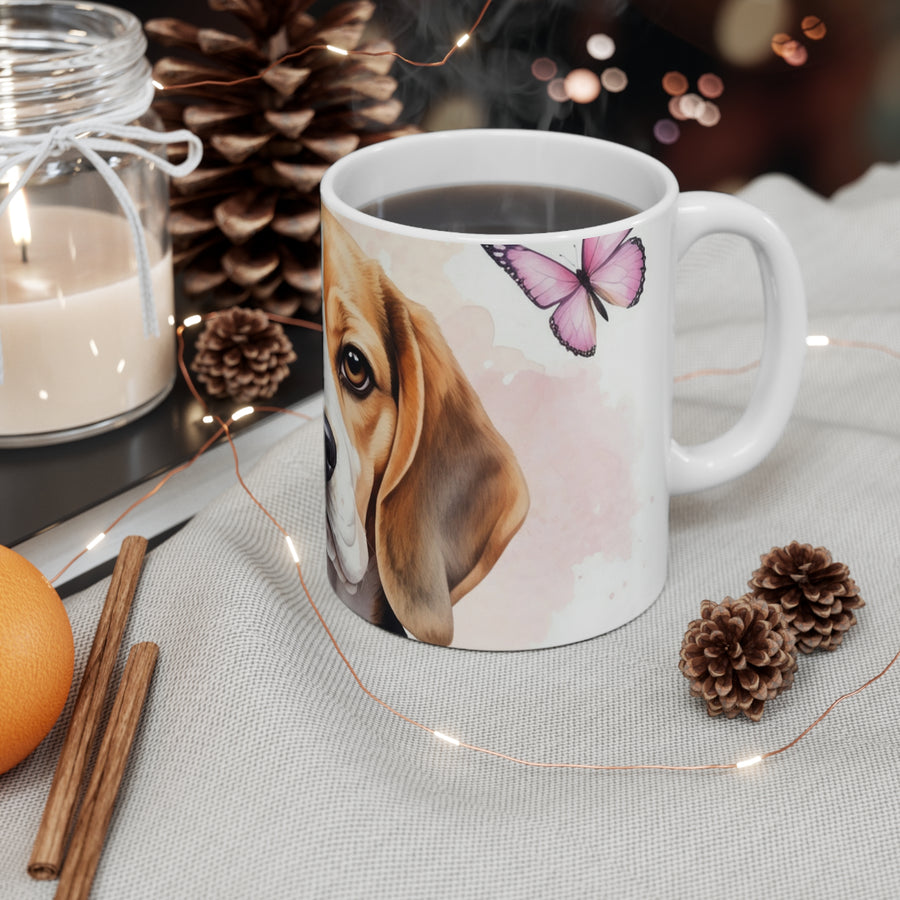 Beagle Watercolor Butterfly Bloom Coffee Mug | Premium Dog Prints | Tritan — detail view