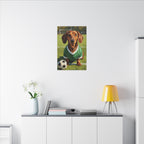 Dachshund Oil Painting Soccer Portrait Stretched Canvas Wall Art | Funny Dog Decor Gift | Pet Lover Home Art