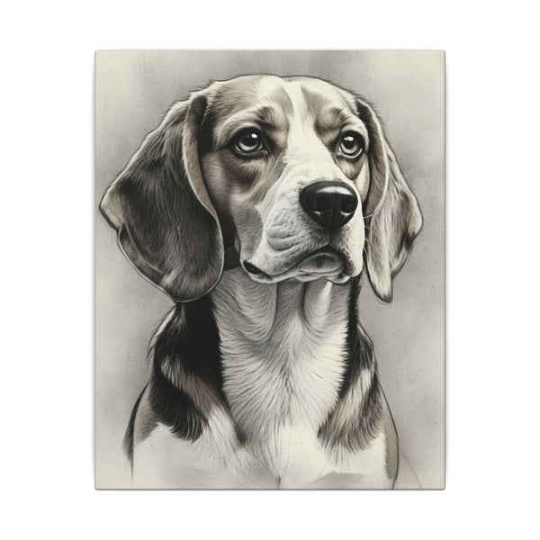 Beagle Charcoal Portrait Canvas Art | Realistic Dog Sketch Wall Decor | Pet Lover Gift | Stretched Canvas Print | Dog Memorial Artwork