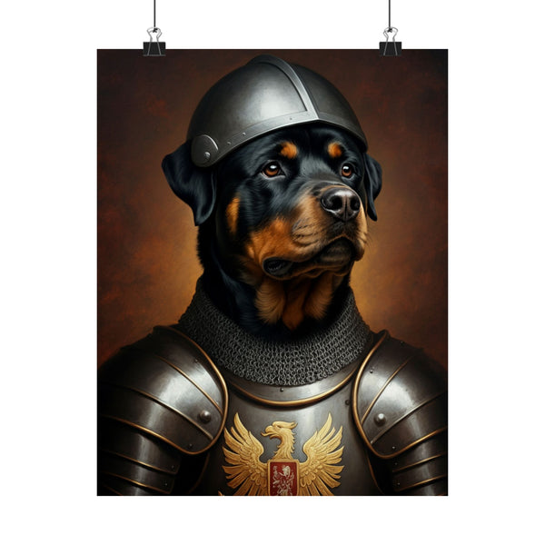 Rottweiler Medieval Knight Portrait Matte Poster, Regal Dog Art Print, Rottweiler Lover Gift, Wall Art