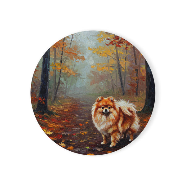 Acrylic Pomeranian - Autumn Woods | Cork Back Coaster