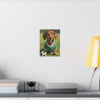 Dachshund Oil Painting Soccer Portrait Stretched Canvas Wall Art | Funny Dog Decor Gift | Pet Lover Home Art