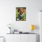 Dachshund Oil Painting Soccer Portrait Stretched Canvas Wall Art | Funny Dog Decor Gift | Pet Lover Home Art