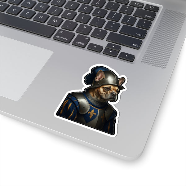 French Bulldog Medieval Knight Portrait Sticker, Dog Portrait Vinyl Decal, Kiss-Cut Sticker, French Bulldog Lover Gift — Lifestyle View