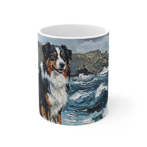 Acrylic Gallery Print Australian Shepherd - Coastal Cliffside | Ceramic Mug 11oz