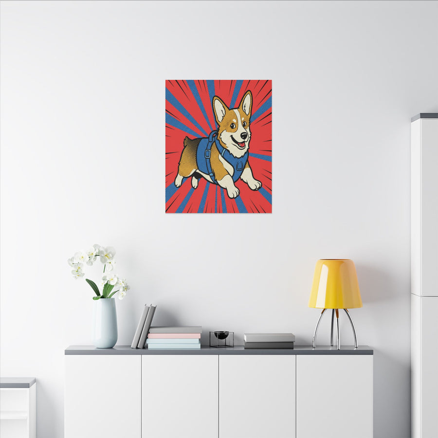 Pembroke Welsh Corgi Comic Pop Art Canvas - Bold Action Corgi Print for Retro Wall Decor