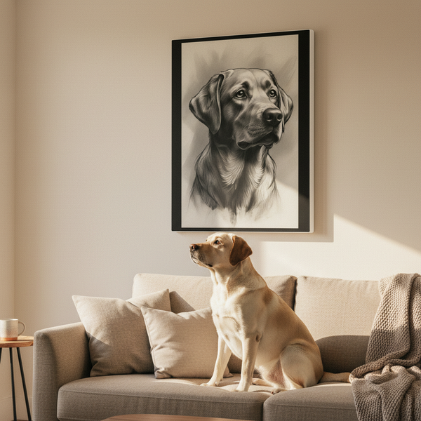 Labrador Retriever Charcoal Portrait Canvas Print | Dog Lover Gift | Pet Wall Art | Lab Decor — Lifestyle View