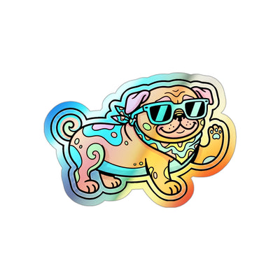 Pug Retro Y2K Holographic Die-Cut Sticker, Retro 90s Dog Art, Pug Lover Gift, Waterproof Vinyl