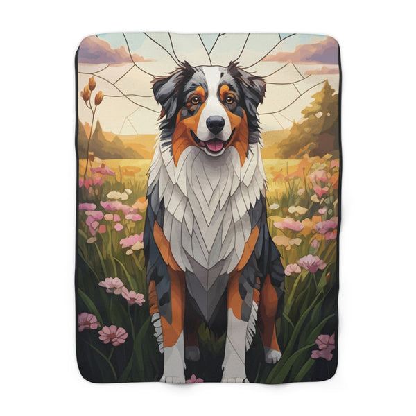 Australian Shepherd Low Poly Prairie Sherpa Fleece Blanket | Dog Lover Gift