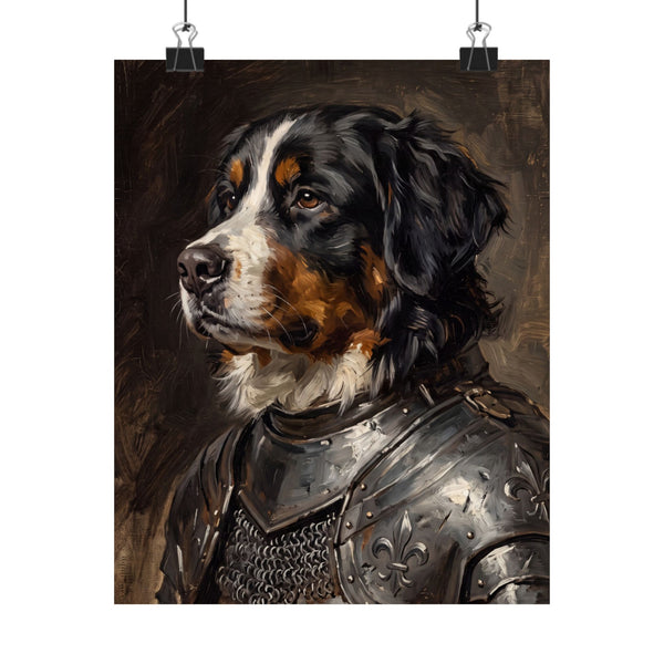 Bernese Mountain Dog Medieval Knight Portrait Matte Poster, Regal Dog Art Print, Bernese Mountain Dog Lover Gift, Wall Art