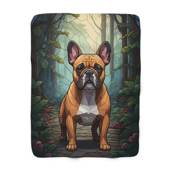 French Bulldog Low Poly Forest Sherpa Fleece Blanket | Dog Lover Gift