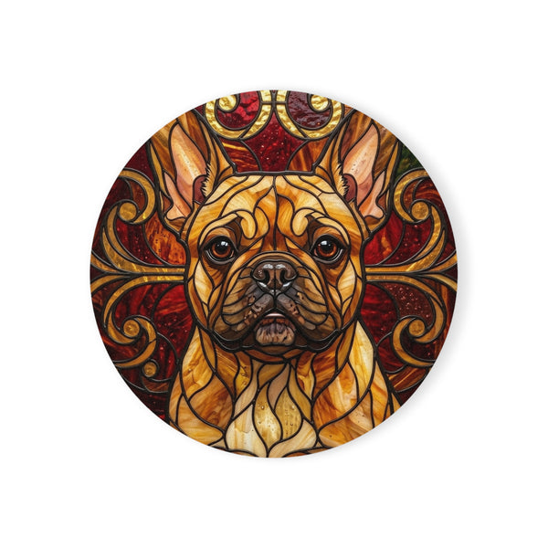 French Bulldog Stained Glass Warm Jewel Cork Back Coaster | Dog Lover Gift