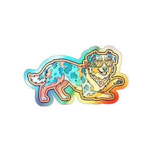 Australian Shepherd Retro Y2K Holographic Die-Cut Sticker, Retro 90s Dog Art, Australian Shepherd Lover Gift, Waterproof Vinyl