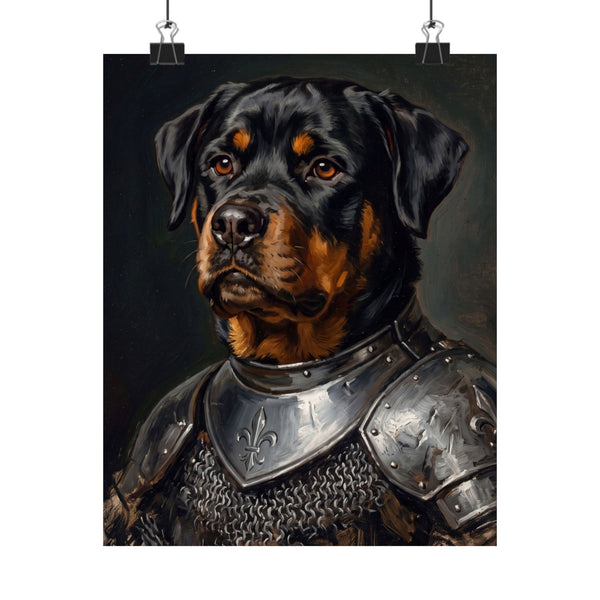 Rottweiler Medieval Knight Portrait Matte Poster, Regal Dog Art Print, Rottweiler Lover Gift, Wall Art
