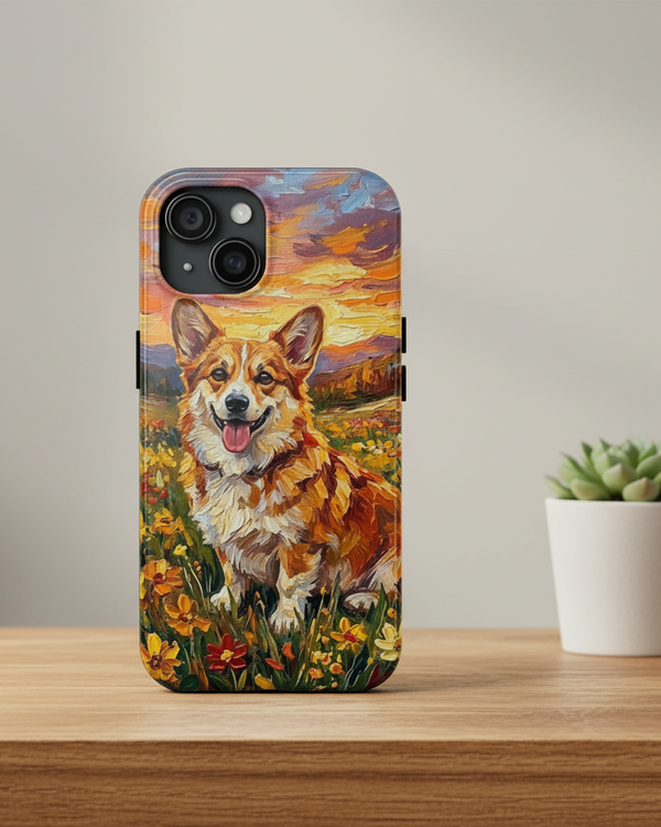 Corgi Acrylic Sunset Prairie Phone Case | Premium Dog Art | Tritan