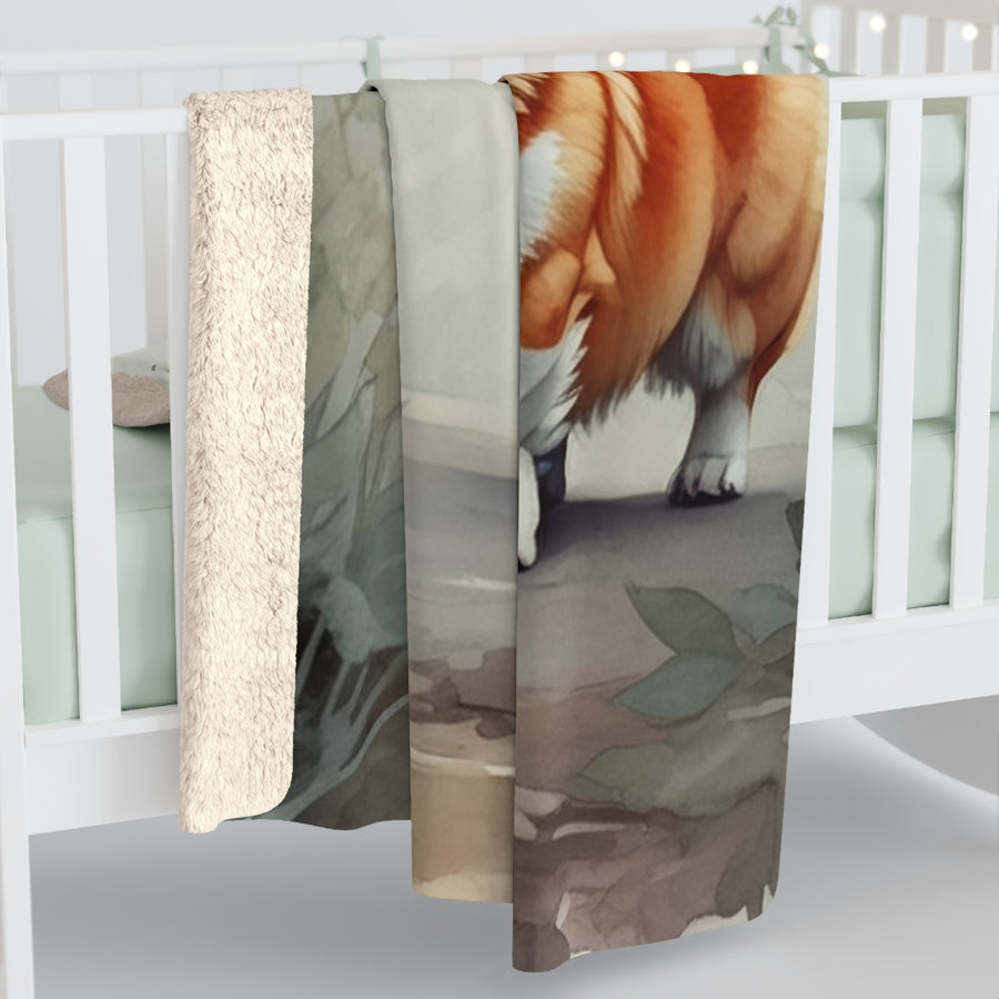 Corgi Watercolor Rain Garden Throw Blanket | Premium Dog Prints | Tritan — detail view