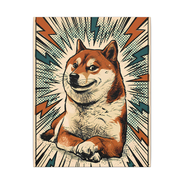 Shiba Inu Comic Book Canvas - Dynamic Pop Art with Halftone Dots, Bold Lines, and Retro Action Dog Wall Decor