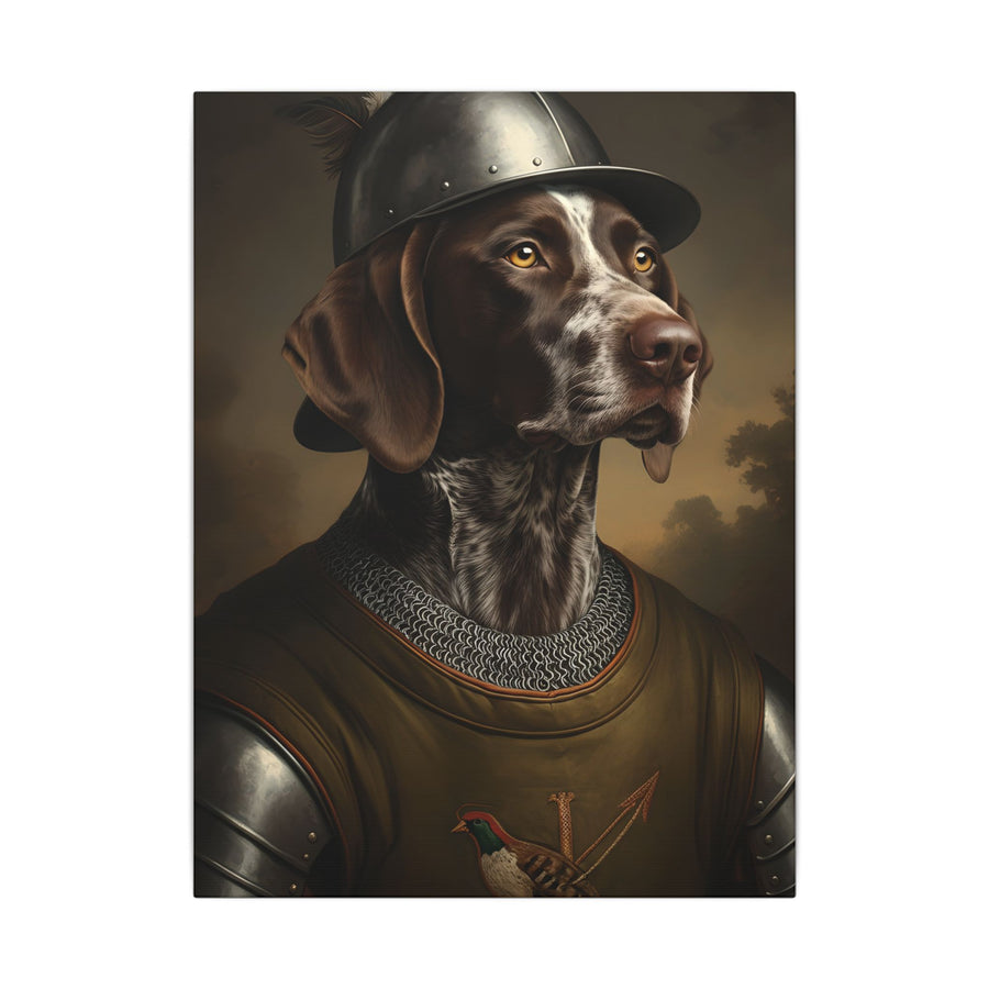 German Shorthaired Pointer Medieval Knight Portrait Canvas Wall Art, Regal Dog Painting, Stretched Canvas
