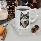 Siberian Husky Stained Glass Monochrome Gold Ceramic Mug 11oz | Dog Lover Gift