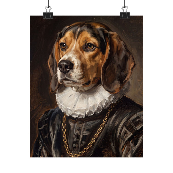 Beagle Renaissance Royal Portrait Matte Poster, Regal Dog Art Print, Beagle Lover Gift, Wall Art