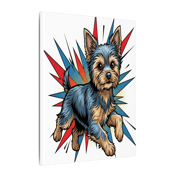 Yorkshire Terrier Canvas Print - Dynamic Comic Book Art with Halftone Dots - Energetic Yorkie Pop Art for Dog Lovers