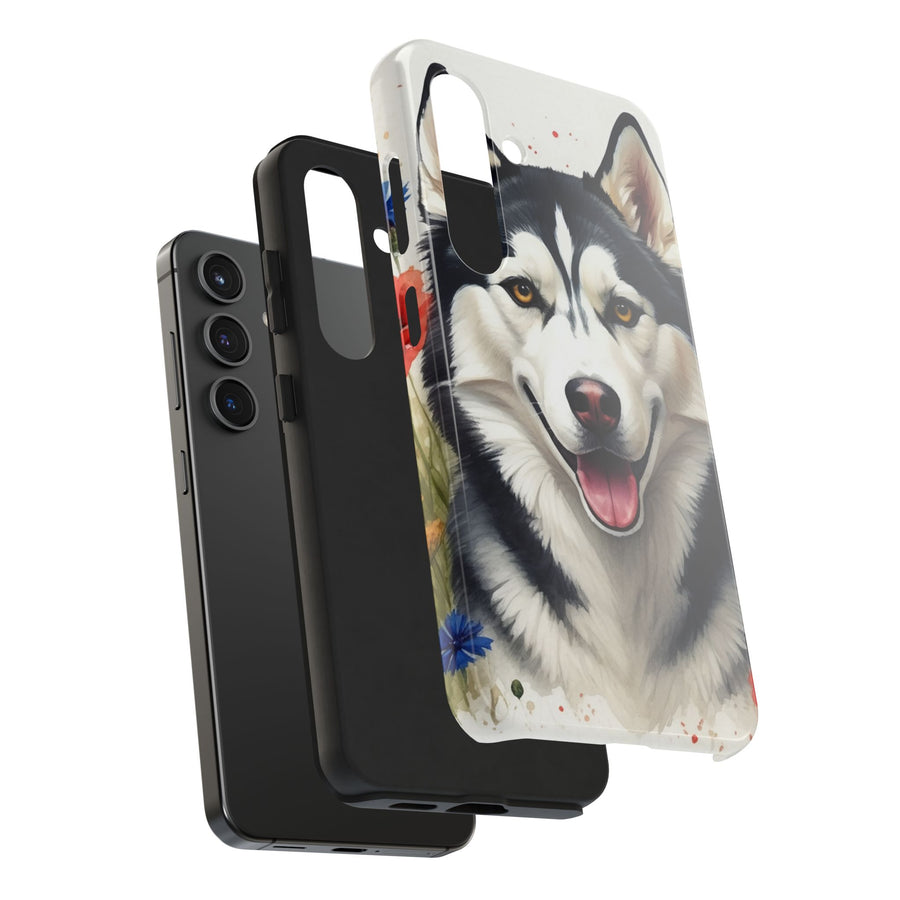 Siberian Husky Watercolor Wildflower Field Phone Case | Premium Dog Prints | Tritan — detail view