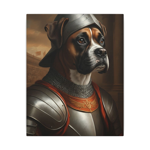 Boxer Medieval Knight Portrait Canvas Wall Art, Regal Dog Painting, Boxer Lover Gift, Stretched Canvas