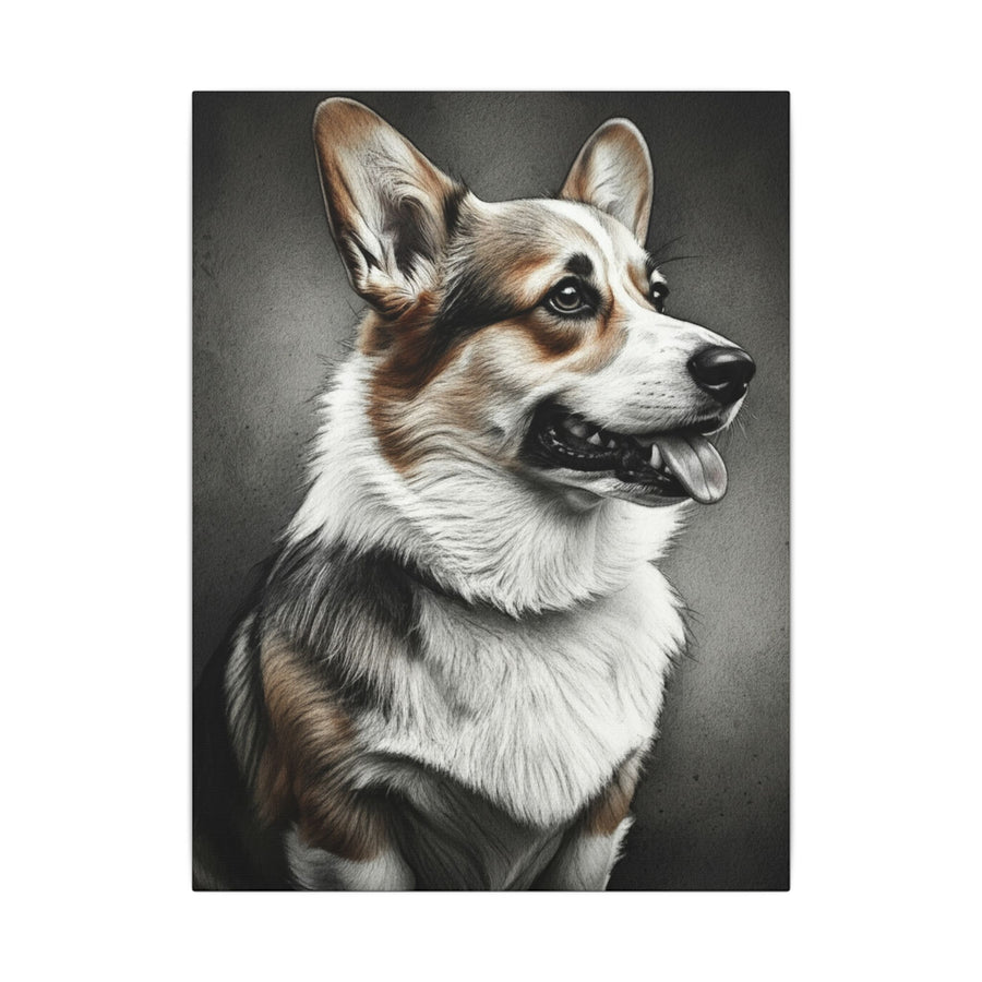 Corgi Charcoal Portrait Canvas Wall Art, Dog Lover Gift, Stretched Canvas Print, Pet Home Decor, Animal Art, Corgi Mom Dad Present