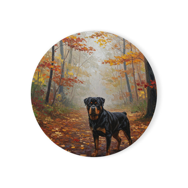 Acrylic Rottweiler - Autumn Woods | Cork Back Coaster